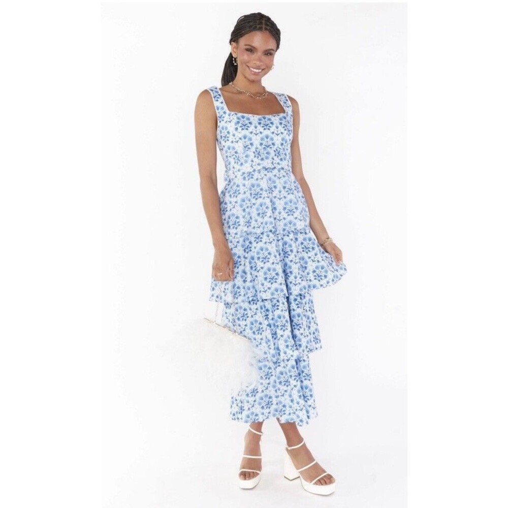 Show Me Your Mumu Meg milkmaid Tiered Midi Dress Teagan Floral Size Large NWOT